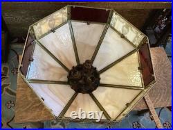 Vintage Antique Brass and Glass Hanging Lamp Shade Octagonal Rewired Vintage Antique Brass and Glass Hanging Lamp Shade Octagonal Rewired