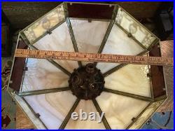 Vintage Antique Brass and Glass Hanging Lamp Shade Octagonal Rewired Vintage Antique Brass and Glass Hanging Lamp Shade Octagonal Rewired