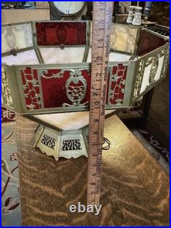 Vintage Antique Brass and Glass Hanging Lamp Shade Octagonal Rewired