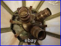 Vintage Antique Brass and Glass Hanging Lamp Shade Octagonal Rewired