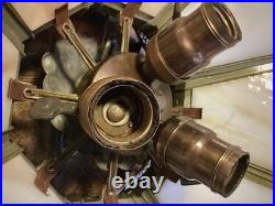Vintage Antique Brass and Glass Hanging Lamp Shade Octagonal Rewired