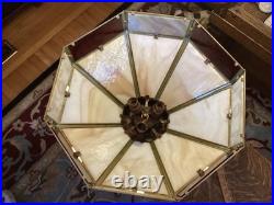Vintage Antique Brass and Glass Hanging Lamp Shade Octagonal Rewired
