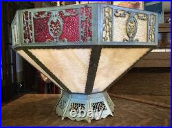 Vintage Antique Brass and Glass Hanging Lamp Shade Octagonal Rewired