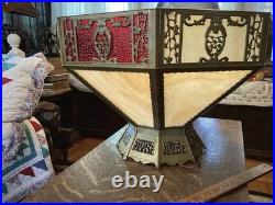 Vintage Antique Brass and Glass Hanging Lamp Shade Octagonal Rewired