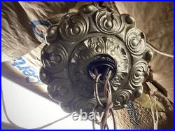 Vintage Antique Brass and Glass Hanging Lamp Shade Octagonal Rewired