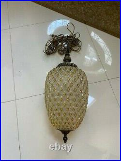 Vintage Antique Clear Gold Glass Pineapple Swag Lamp Hanging Light Chandelier