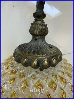 Vintage Antique Clear Gold Glass Pineapple Swag Lamp Hanging Light Chandelier