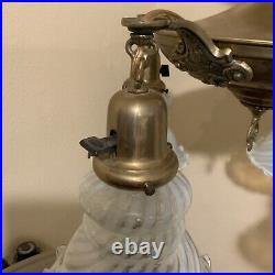 Vintage Antique Electric 4 Arm Hanging Ceiling Lamp Blue Opalescent Glass Shades