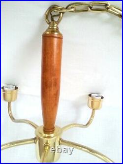 Vintage Antique Moe Light 5 Arm Brass Hanging Ceiling Chandelier Lamp Fixture