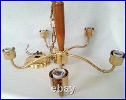 Vintage Antique Moe Light 5 Arm Brass Hanging Ceiling Chandelier Lamp Fixture