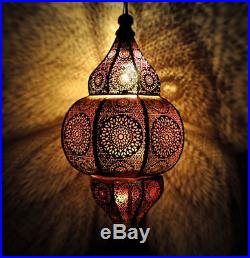Vintage Antique Moroccan Lamp Pendant Ceiling Light Fixture Hanging Lantern Iron