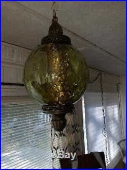 Vintage Antique Olive Green Hanging Swag Lamp