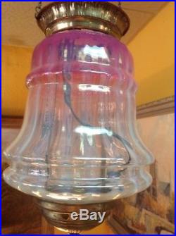Vintage Antique Pull Pink Opalescent Down Glass Hanging Hall Candle Lamp