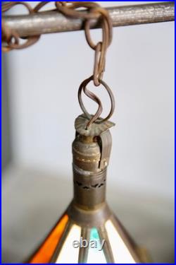 Vintage Antique Stained Glass Hanging Ceiling Lantern Lamp Swag Light brass