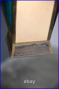 Vintage Antique Stained Glass Hanging Ceiling Lantern Lamp Swag Light brass