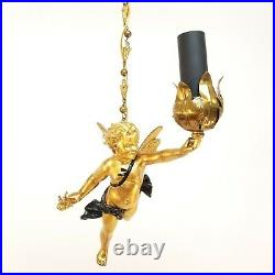 Vintage Antique Swag Chandelier Angel Cherub Flying Hanging Light Lamp Brass
