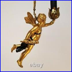 Vintage Antique Swag Chandelier Angel Cherub Flying Hanging Light Lamp Brass
