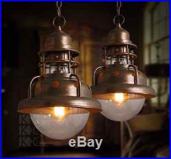 Vintage Antiqued Copper Finish Glass Shade Hanging Ceiling Lamp Chandelier