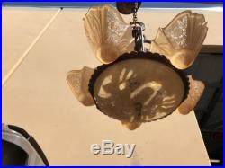 Vintage Art Deco 5 Light SLIP SHADE Chandelier Lamp Hanging Light OMG