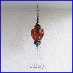 Vintage Art Deco Amber Globe Swag Pendant Lamp Hanging Light Fixture