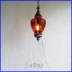 Vintage Art Deco Amber Globe Swag Pendant Lamp Hanging Light Fixture
