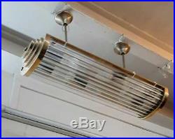 Vintage Art Deco Brass & Glass Rod Ship Wall Ceiling Fixture Hanging Light Lamp