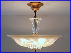 Vintage Art Deco Semi Flush Chandelier Hanging Ceiling Lamp Fixture Light Beige