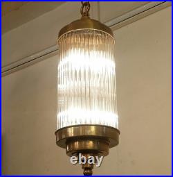 Vintage Art Deco Skyscraper Pendant Light Brass Glass Ceiling Chandelier Lamp