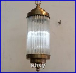 Vintage Art Deco Skyscraper Pendant Light Brass Glass Ceiling Chandelier Lamp