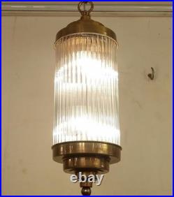 Vintage Art Deco Skyscraper Pendant Light Brass Glass Ceiling Chandelier Lamp