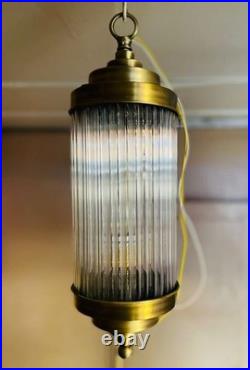 Vintage Art Deco Skyscraper Pendant Light Brass Glass Ceiling Chandelier Lamp