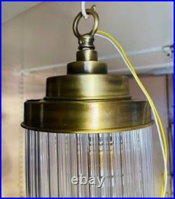 Vintage Art Deco Skyscraper Pendant Light Brass Glass Ceiling Chandelier Lamp