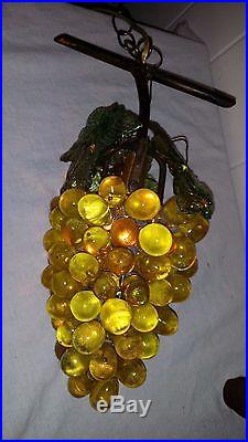 Vintage Art Nouveau Glass Grape Cluster Fruit Figural Chandelier Hanging Light