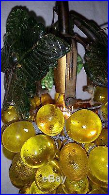 Vintage Art Nouveau Glass Grape Cluster Fruit Figural Chandelier Hanging Light