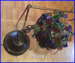 Vintage Arts & Crafts Grotto Chunk Nugget Glass Hanging Lantern Lamp Fixtures