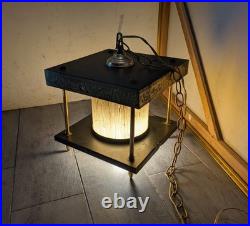 Vintage Asian MCM Pagoda Pendant Hanging Lamp Brass Buddha Zen Swag Light