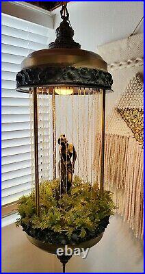 Vintage BIG 36x 14 Oil Rain Hanging Lamp With Greek Goddess, Works Beautifully