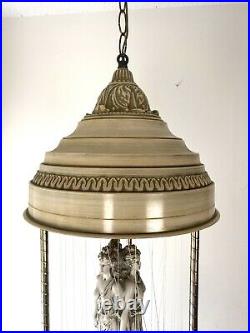 Vintage BIG 36x 14 Oil Rain Hanging Lamp with3 Greek Goddess + Vintage Oil