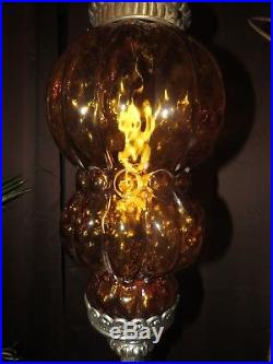 Vintage BOHO Gold Hanging Swag Lamp Light Hollywood Regency Italian Art Glass