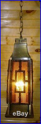 Vintage Bamboo Caged Style Swag Hanging Light Large Bronze Pendant Lamp