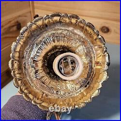 Vintage Beautiful MCM Smokey Glass Hanging Swag Lamp Hollywood Ornate Goldleaf