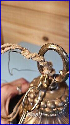 Vintage Beautiful MCM Smokey Glass Hanging Swag Lamp Hollywood Ornate Goldleaf