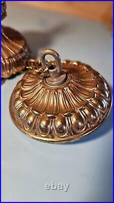 Vintage Beautiful MCM Smokey Glass Hanging Swag Lamp Hollywood Ornate Goldleaf