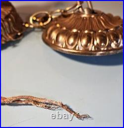 Vintage Beautiful MCM Smokey Glass Hanging Swag Lamp Hollywood Ornate Goldleaf