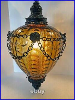 Vintage Beehive Amber Glass Hanging Ceiling Swag Lamp Light With Diffuser