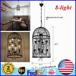 Vintage Birdcage Pendant Hanging Lamp Chandelier 8-light Crystal Ceiling Light