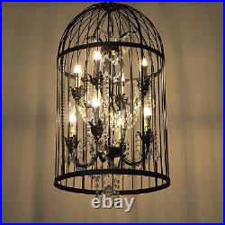 Vintage Birdcage Pendant Hanging Lamp Chandelier 8-light Crystal Ceiling Light