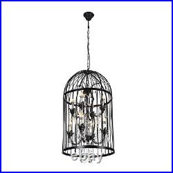 Vintage Birdcage Pendant Hanging Lamp Chandelier 8-light Crystal Ceiling Light