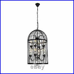 Vintage Birdcage Pendant Hanging Lamp Chandelier 8-light Crystal Ceiling Light