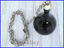 Vintage Black Amethyst Cased Swirl Art Glass Hanging Swag Lamp Light Germany